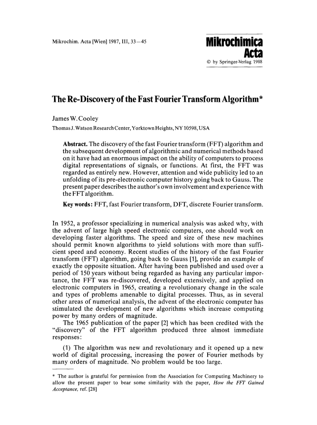 The Re-Discovery of the Fast Fourier Transform Algorithm*