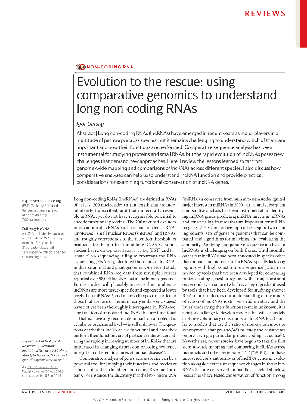 Using Comparative Genomics to Understand Long Non-Coding Rnas