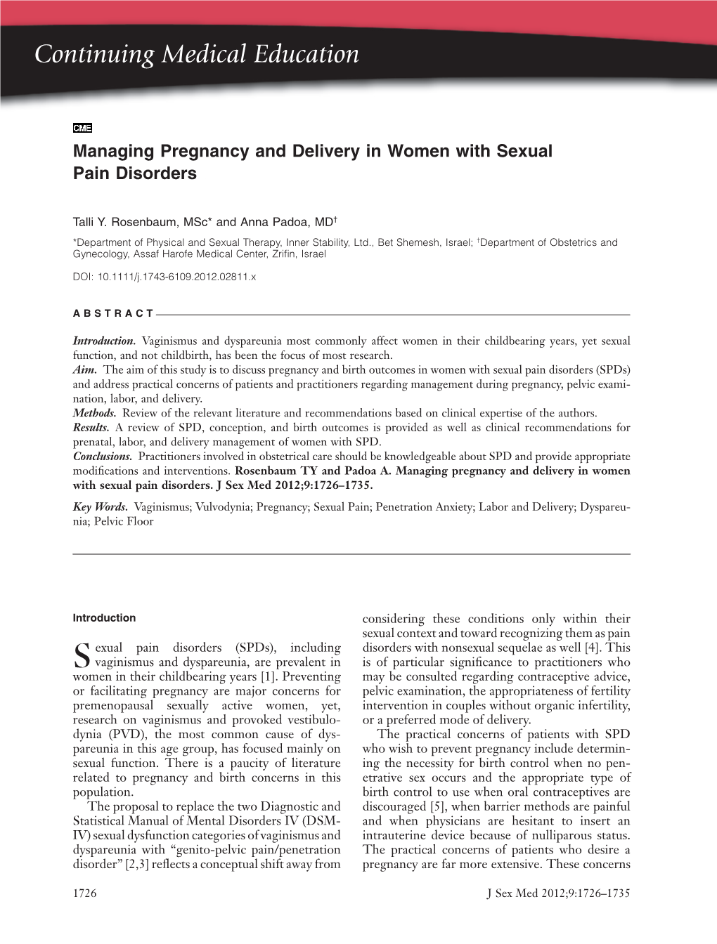 Managing Pregnancy and Delivery in Women with Sexual Pain Disorders