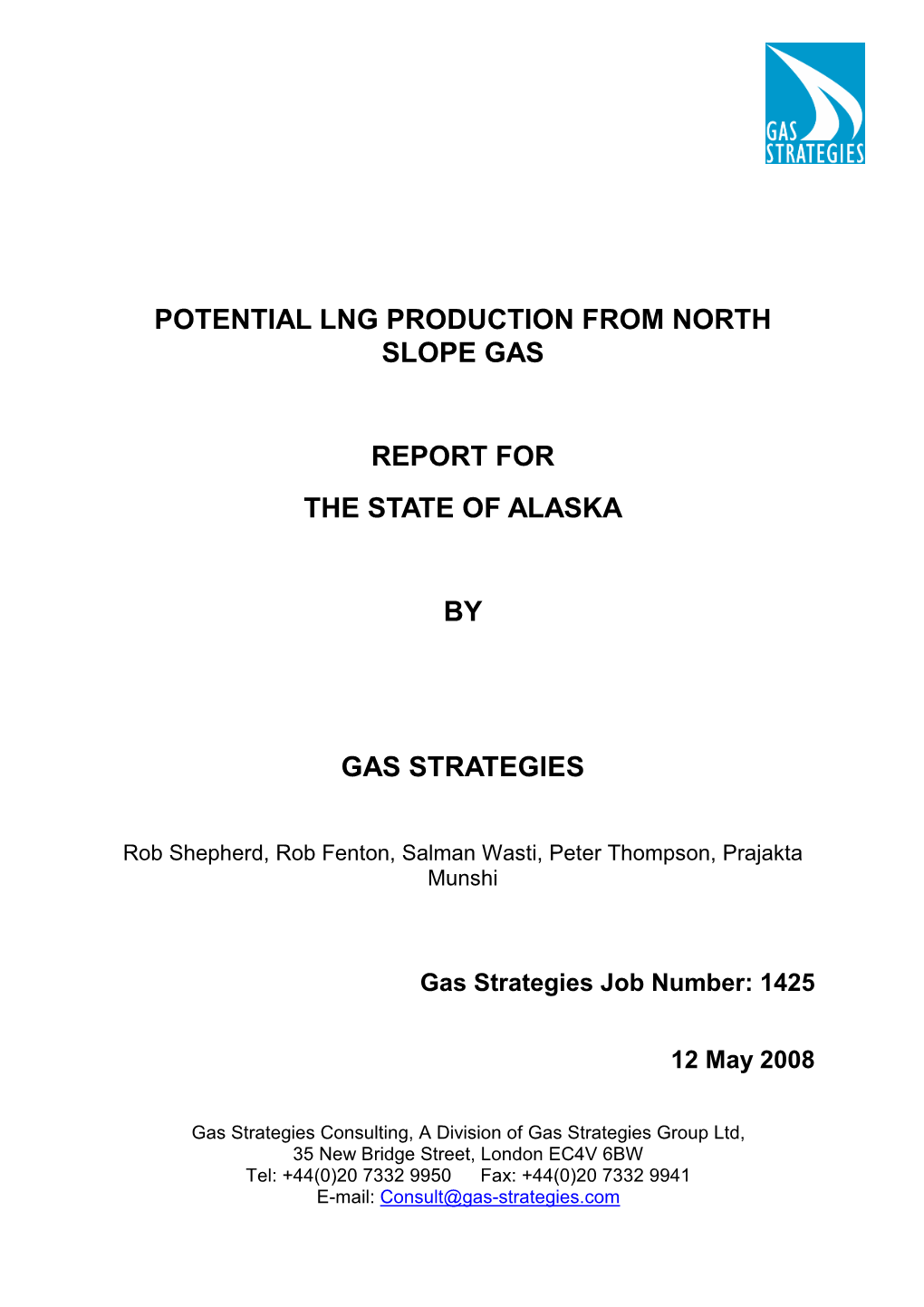 Report for the State of Alaska by Gas Strategies