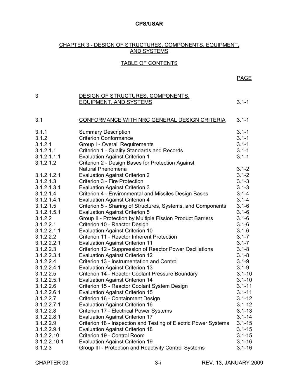 Clinton Power Station, Unit 1, Revision 19 to Updated Safety Analysis Report, Chapter 3, Design of Structures, Components, Equip