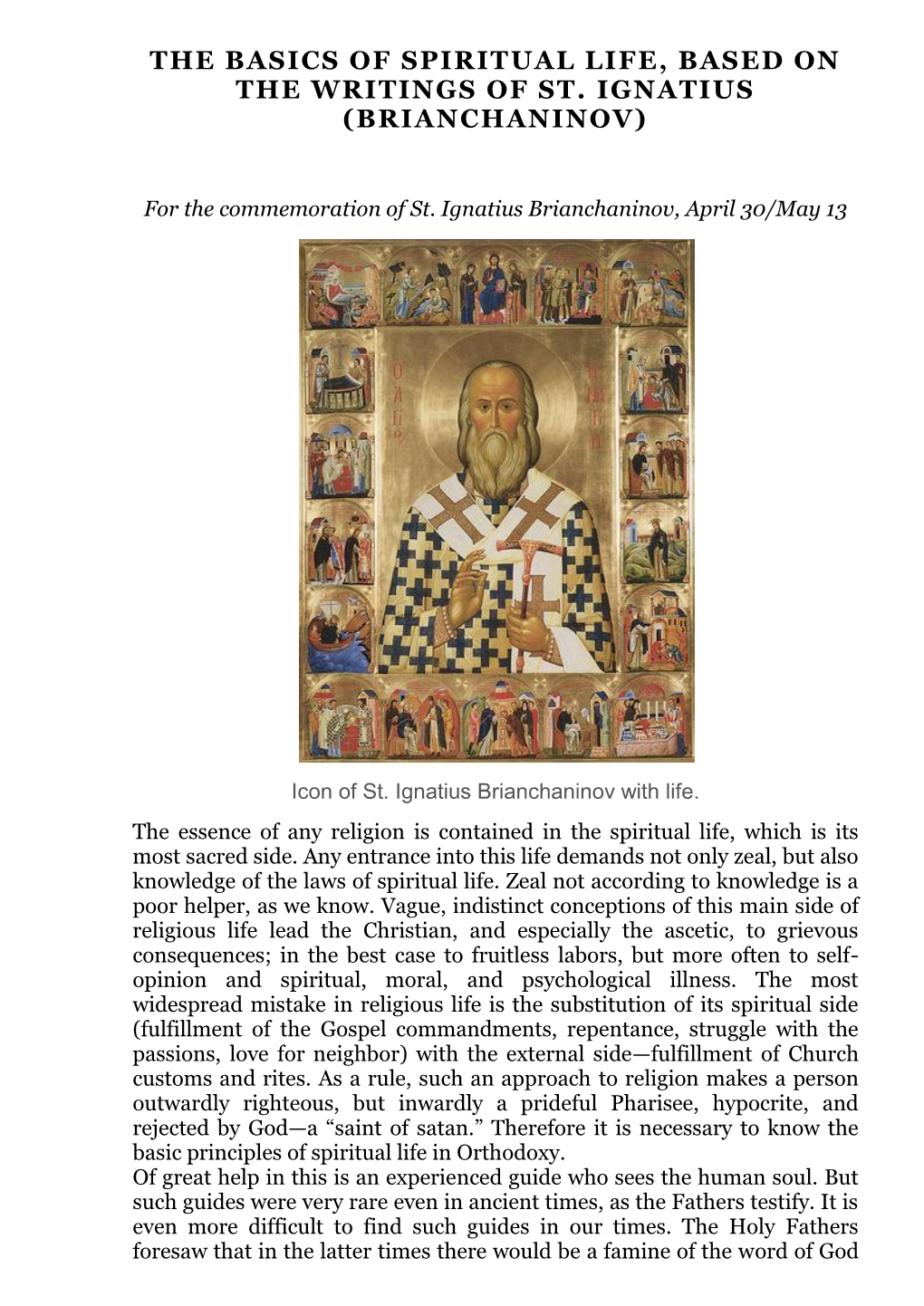 The Basics of Spiritual Life, Based on the Writings of St. Ignatius (Brianchaninov)