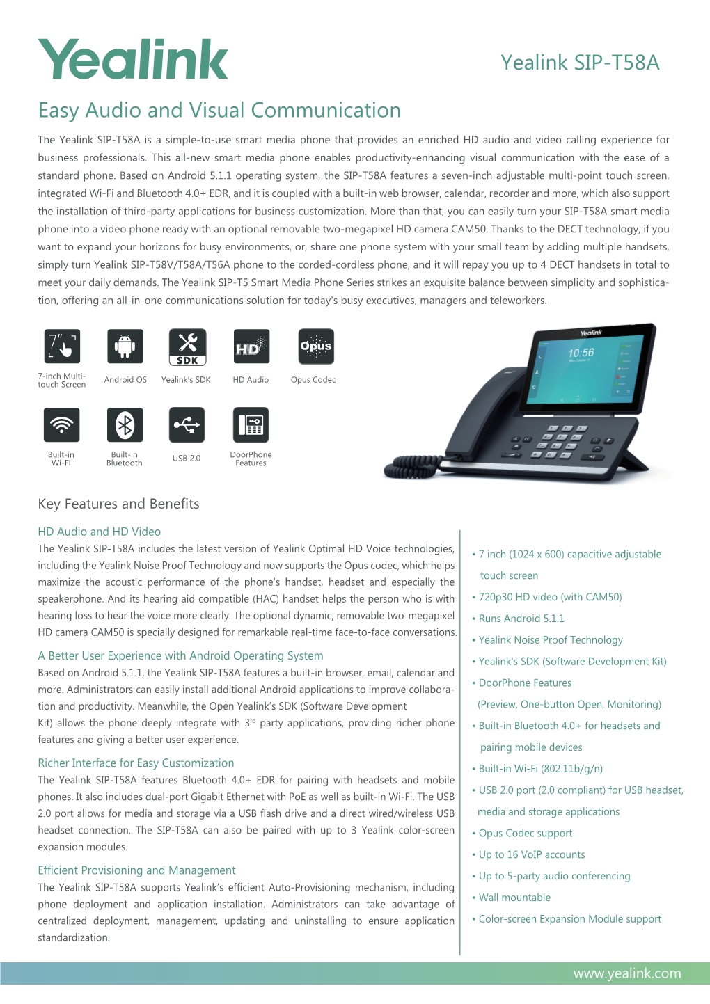 Yealink SIP-T58A Datasheet