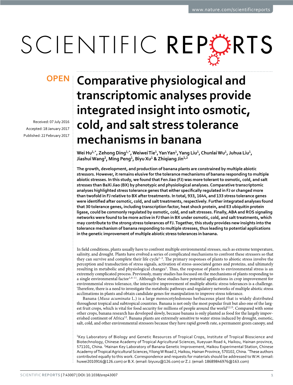 Comparative Physiological and Transcriptomic Analyses Provide