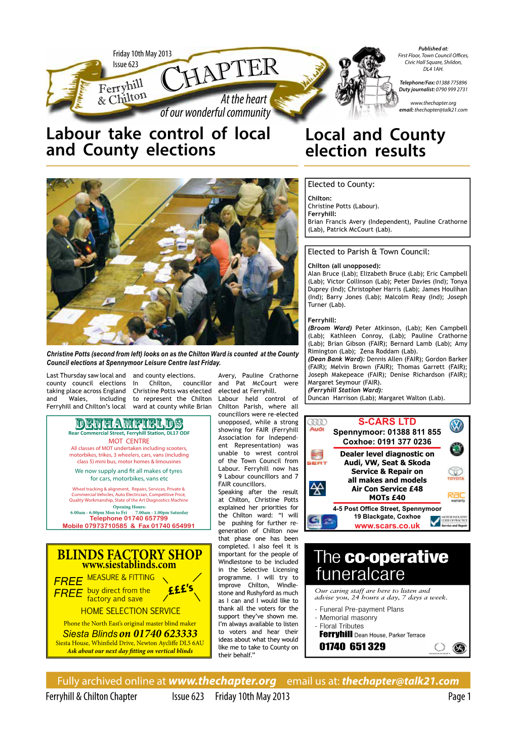 Chapter.Org of Our Wonderful Community Email: Thechapter@Talk21.Com Labour Take Control of Local Local and County and County Elections Election Results