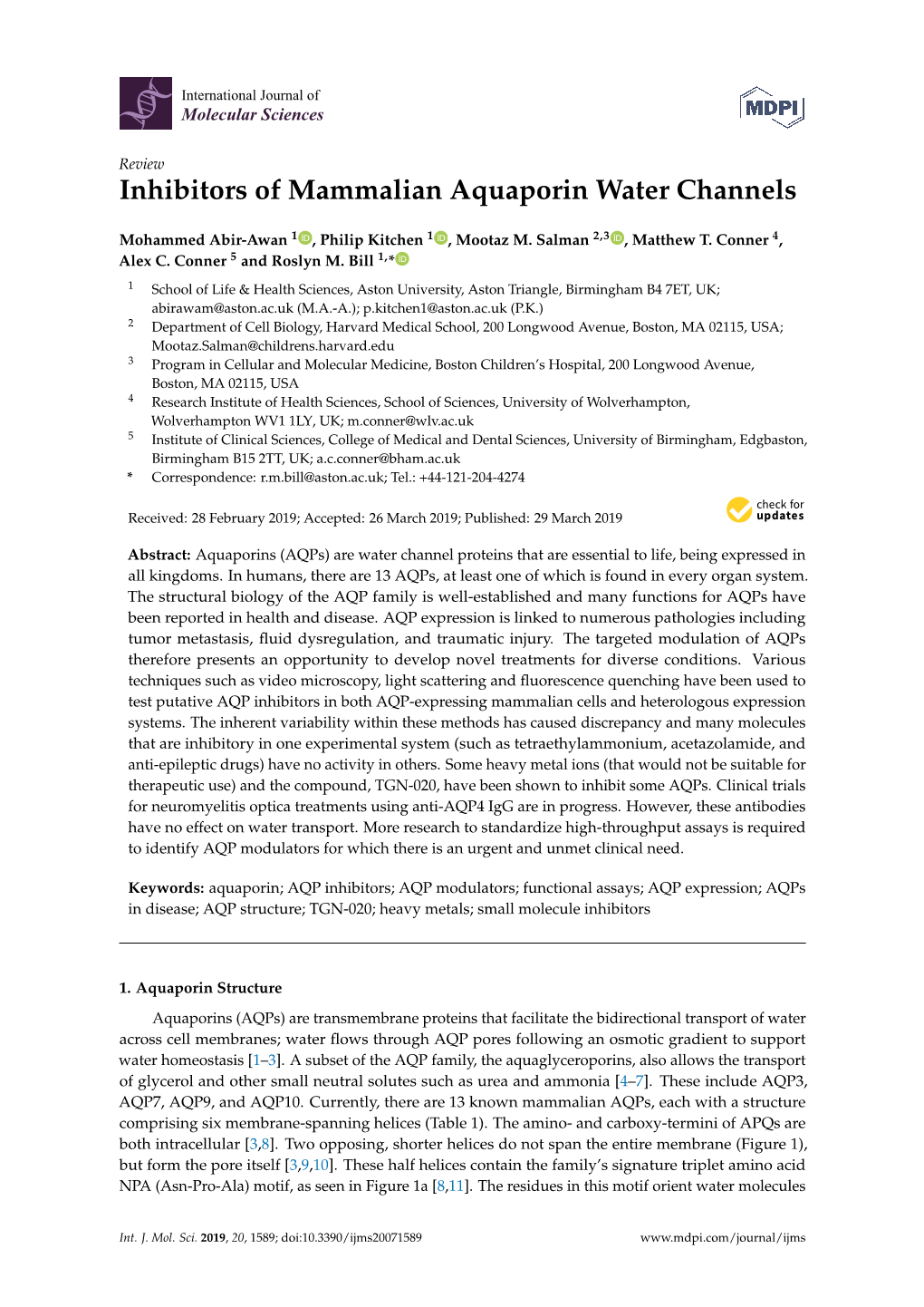 Inhibitors of Mammalian Aquaporin Water Channels