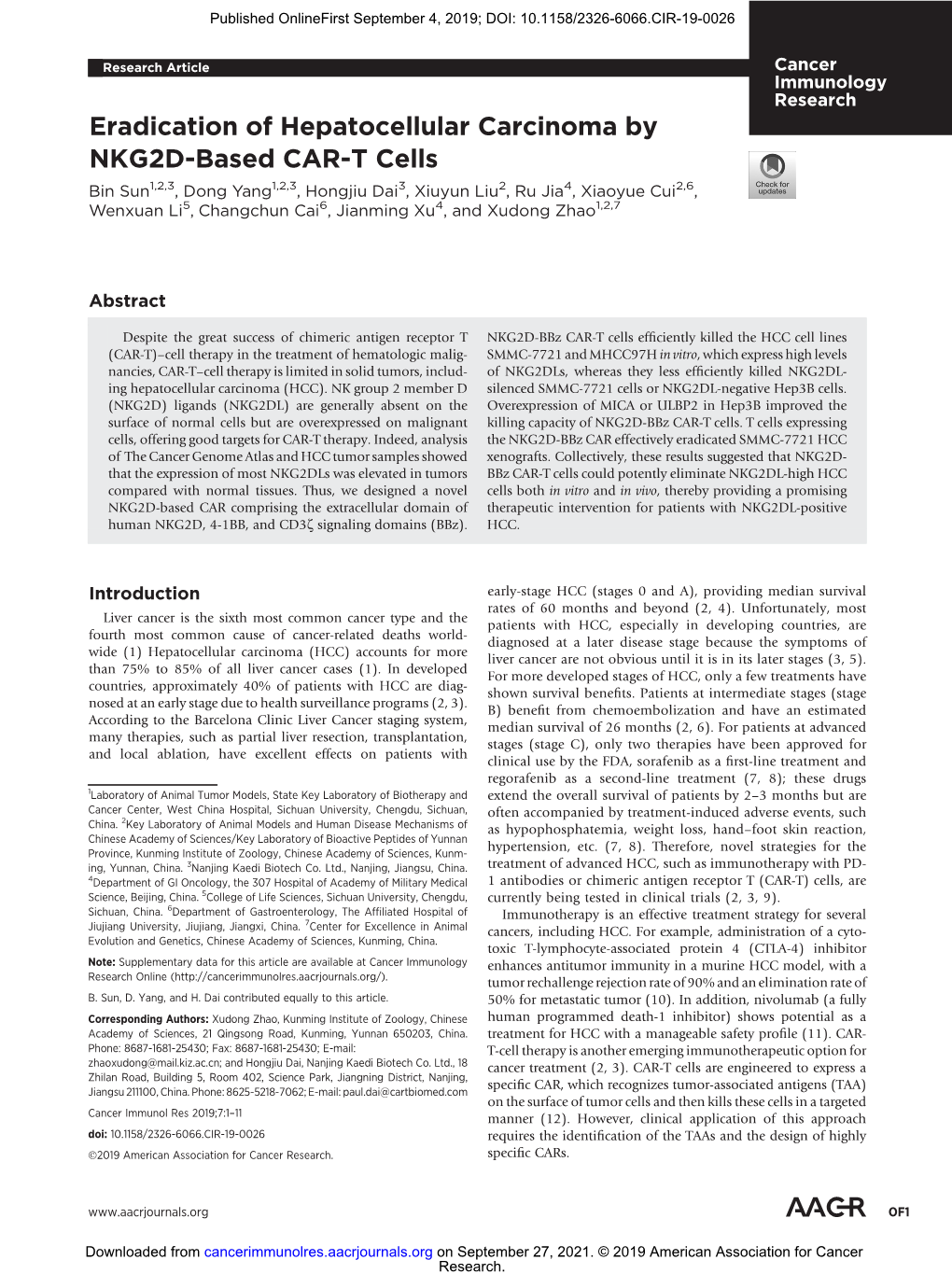 Eradication of Hepatocellular Carcinoma by NKG2D-Based CAR