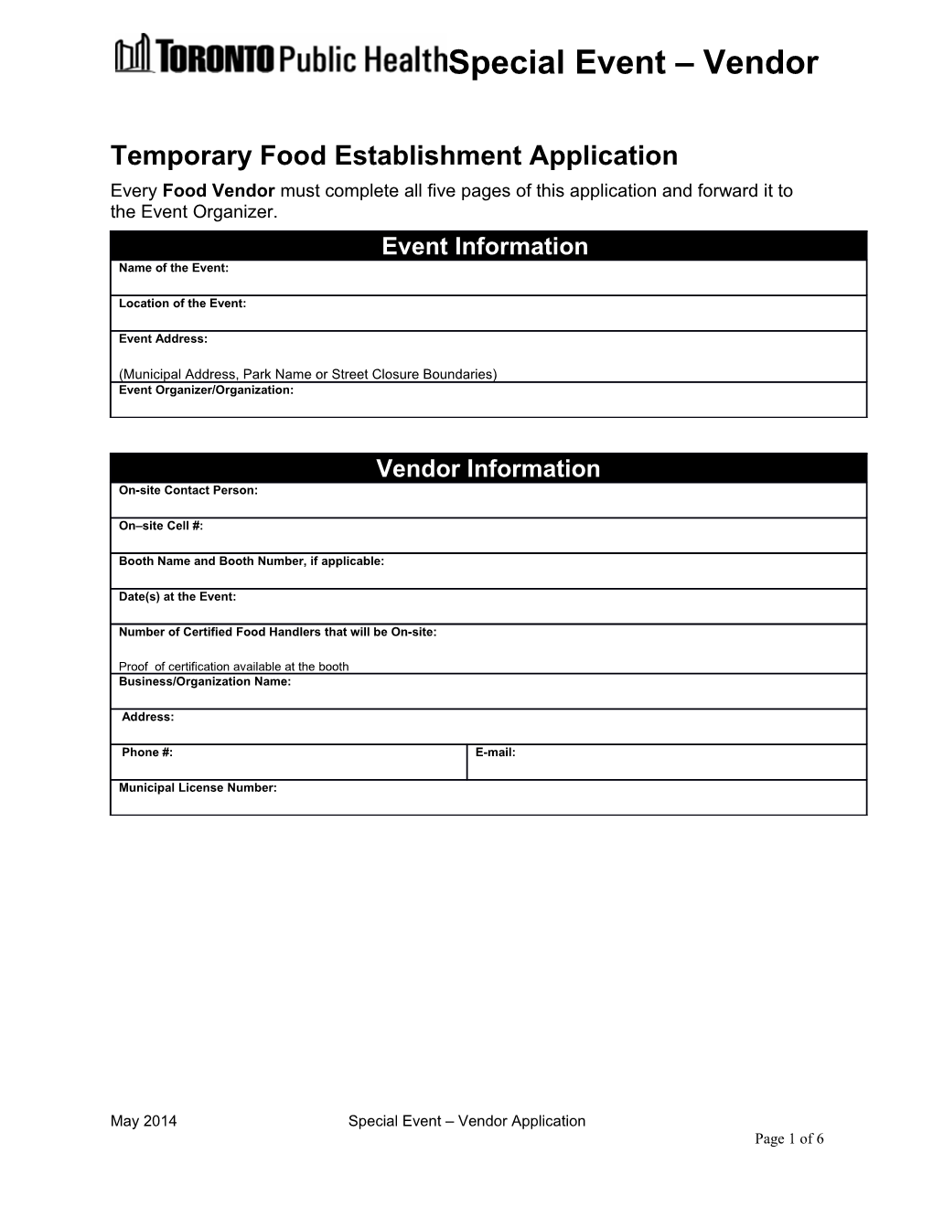 Temporary Food Establishment Application