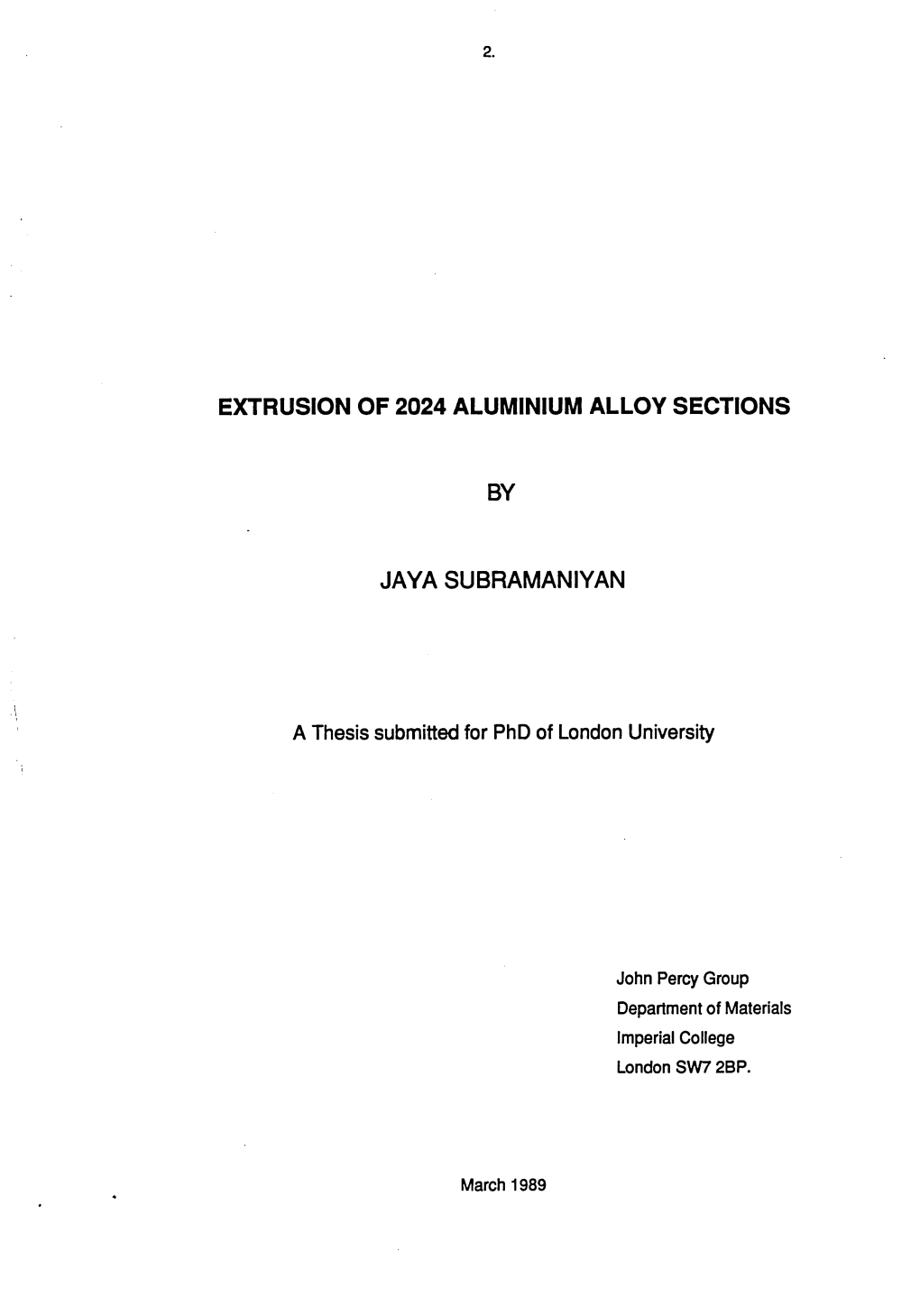 Extrusion of 2024 Aluminium Alloy Sections by Jaya