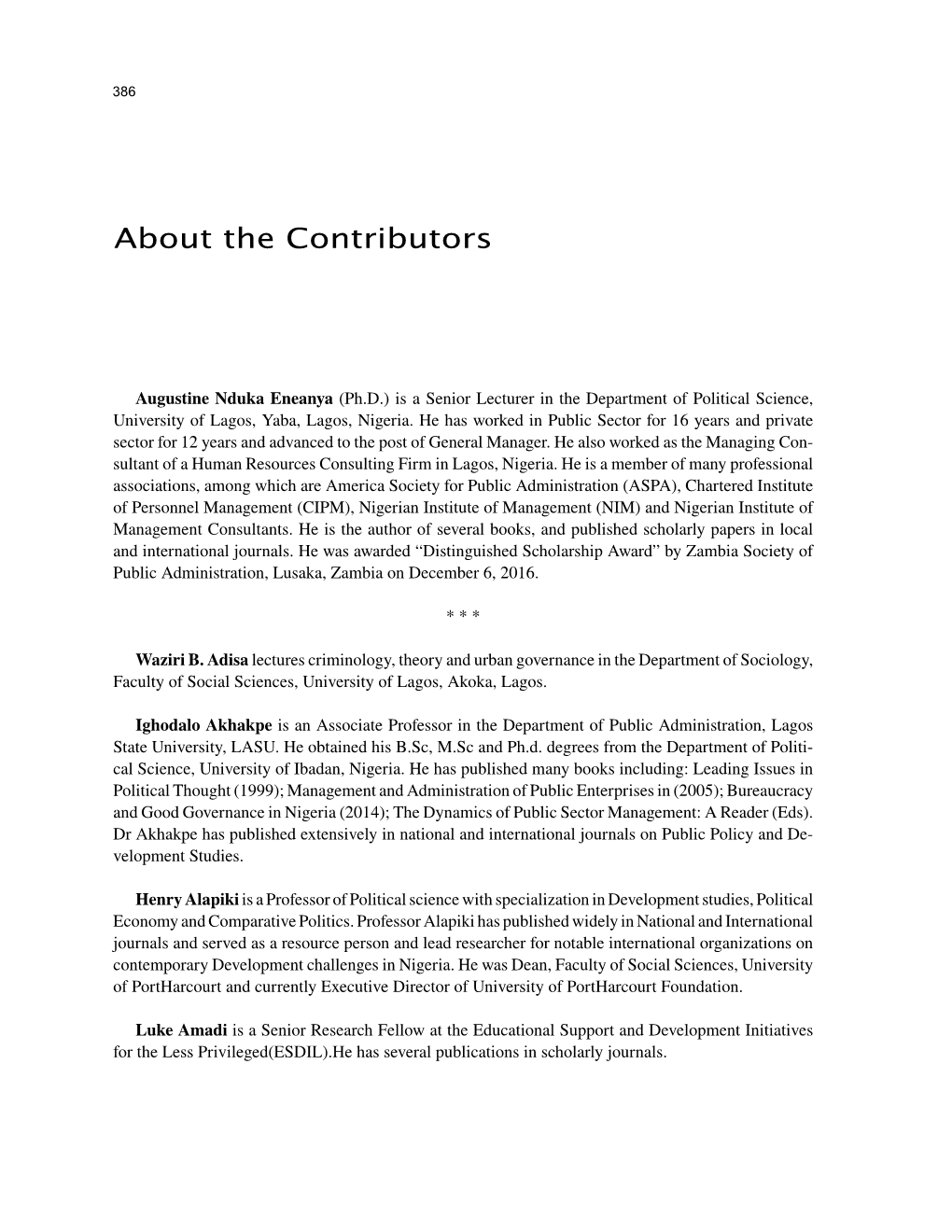 About the Contributors