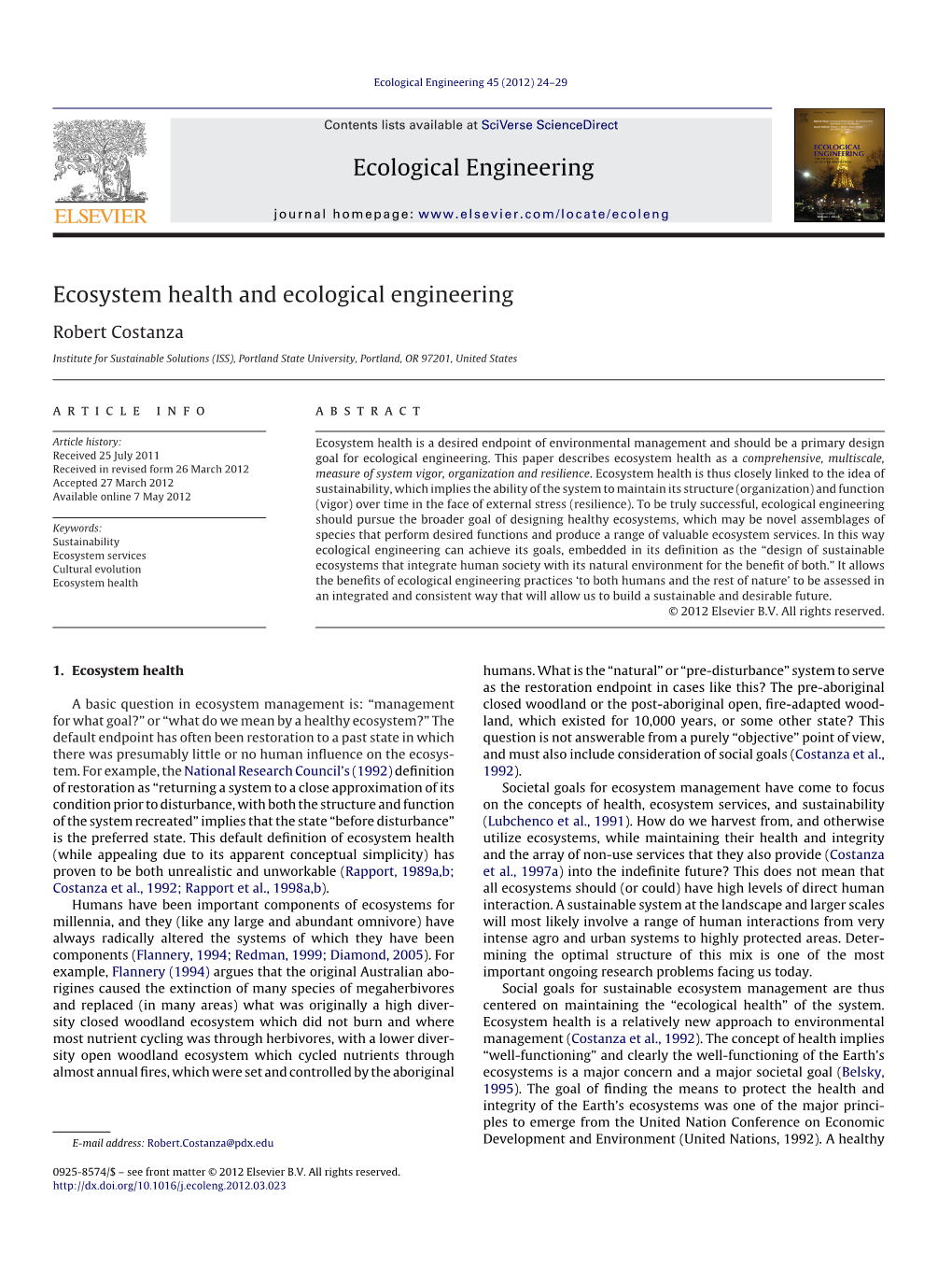 Ecosystem Health and Ecological Engineering
