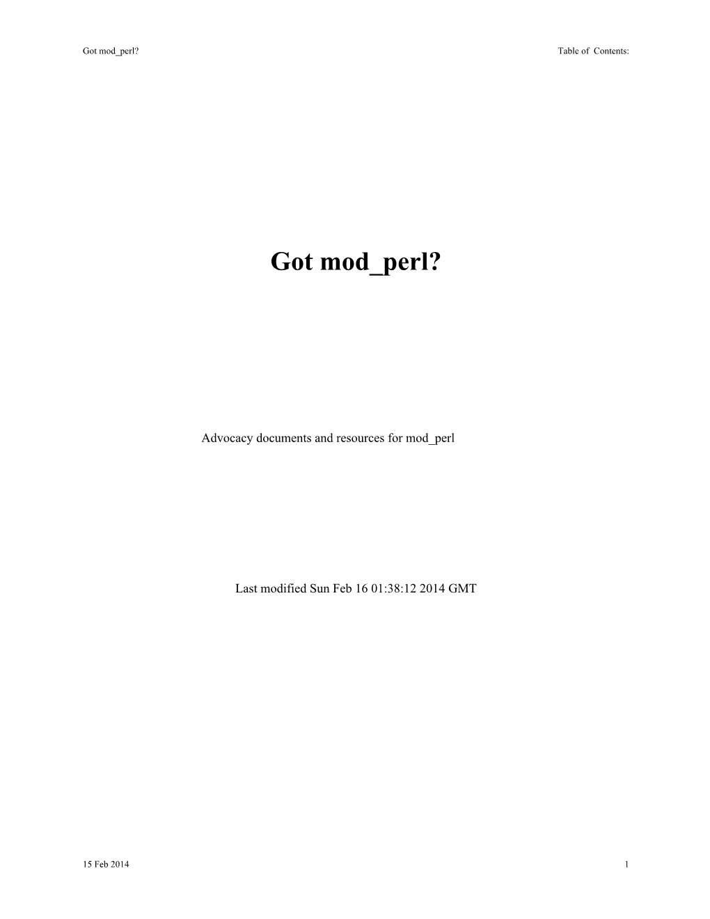 Got Mod Perl? Table of Contents