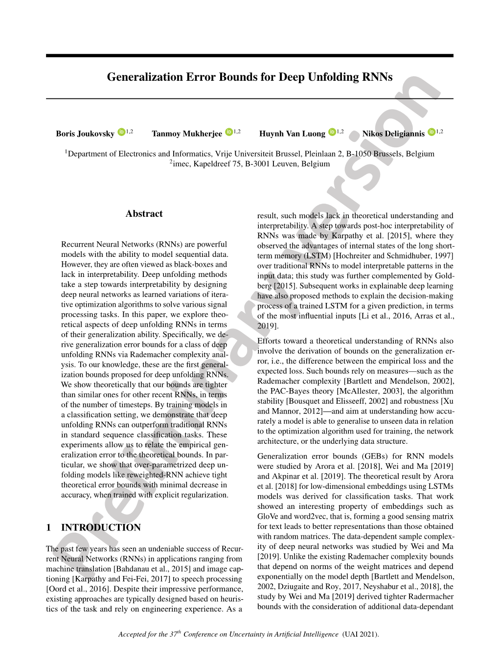 582: Generalization Error Bounds for Deep Unfolding Rnns