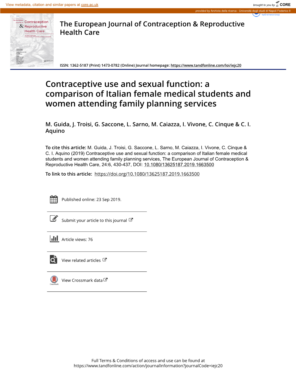 Contraceptive Use and Sexual Function: a Comparison of Italian Female Medical Students and Women Attending Family Planning Services