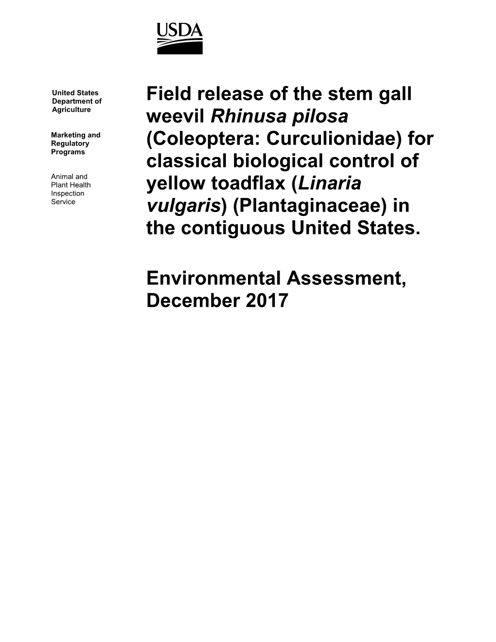 Field Release of the Stem Gall Weevil Rhinusa Pilosa