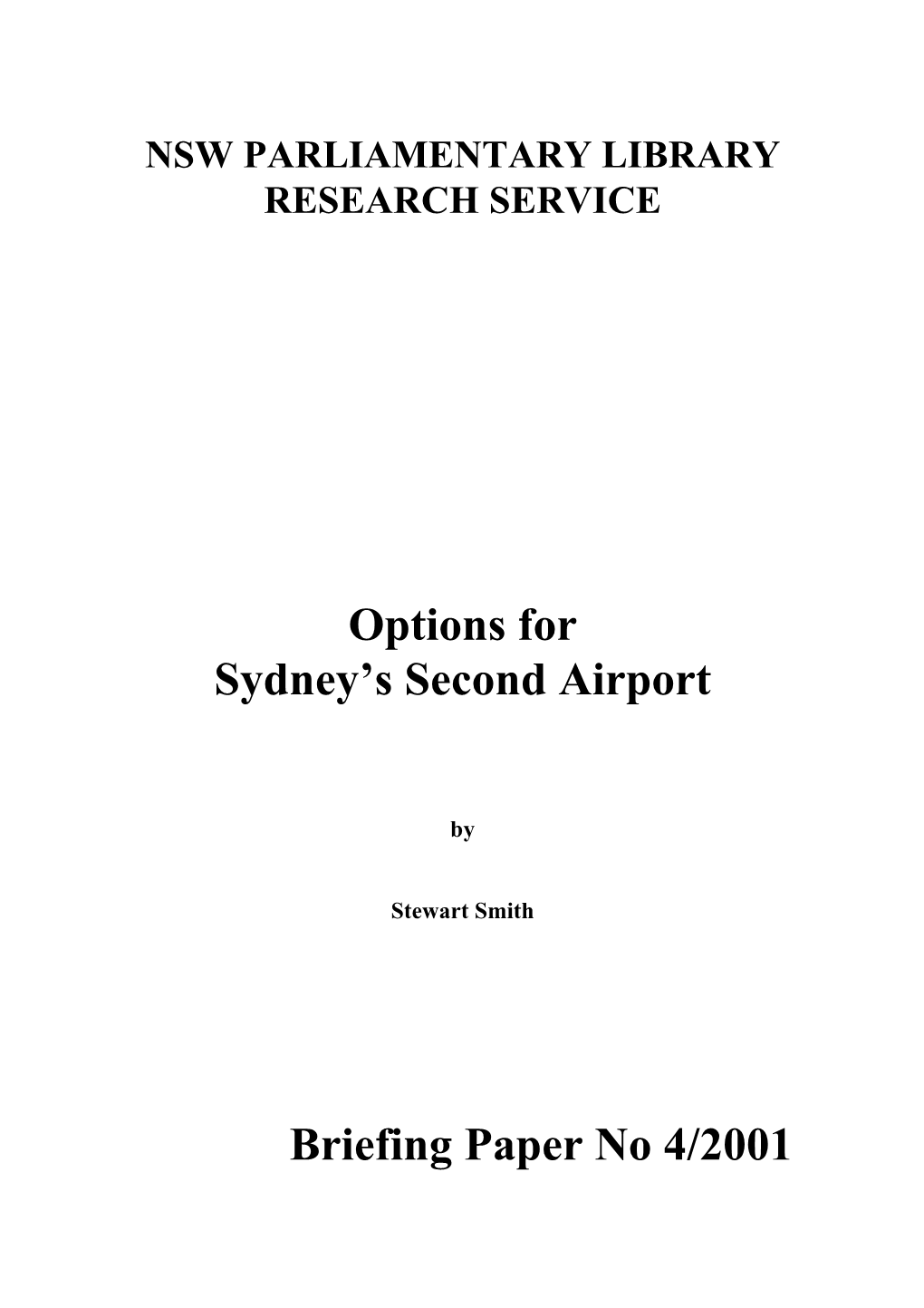 Options for Sydney's Second Airport Briefing Paper