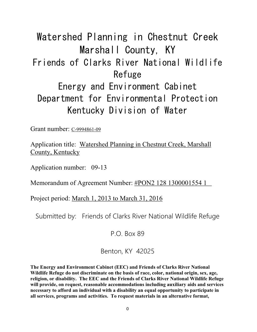 Watershed Planning in Chestnut Creek, Marshall County, Kentucky