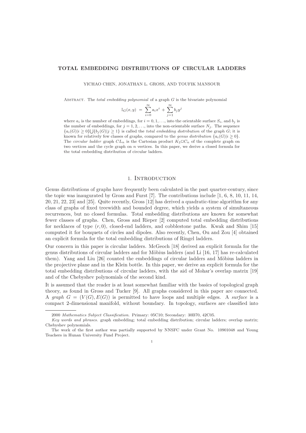 Total Embedding Distributions of Circular Ladders