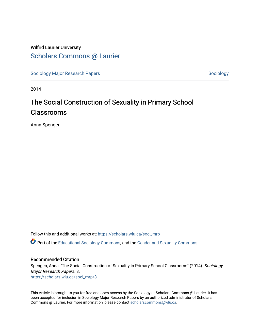 The Social Construction of Sexuality in Primary School Classrooms