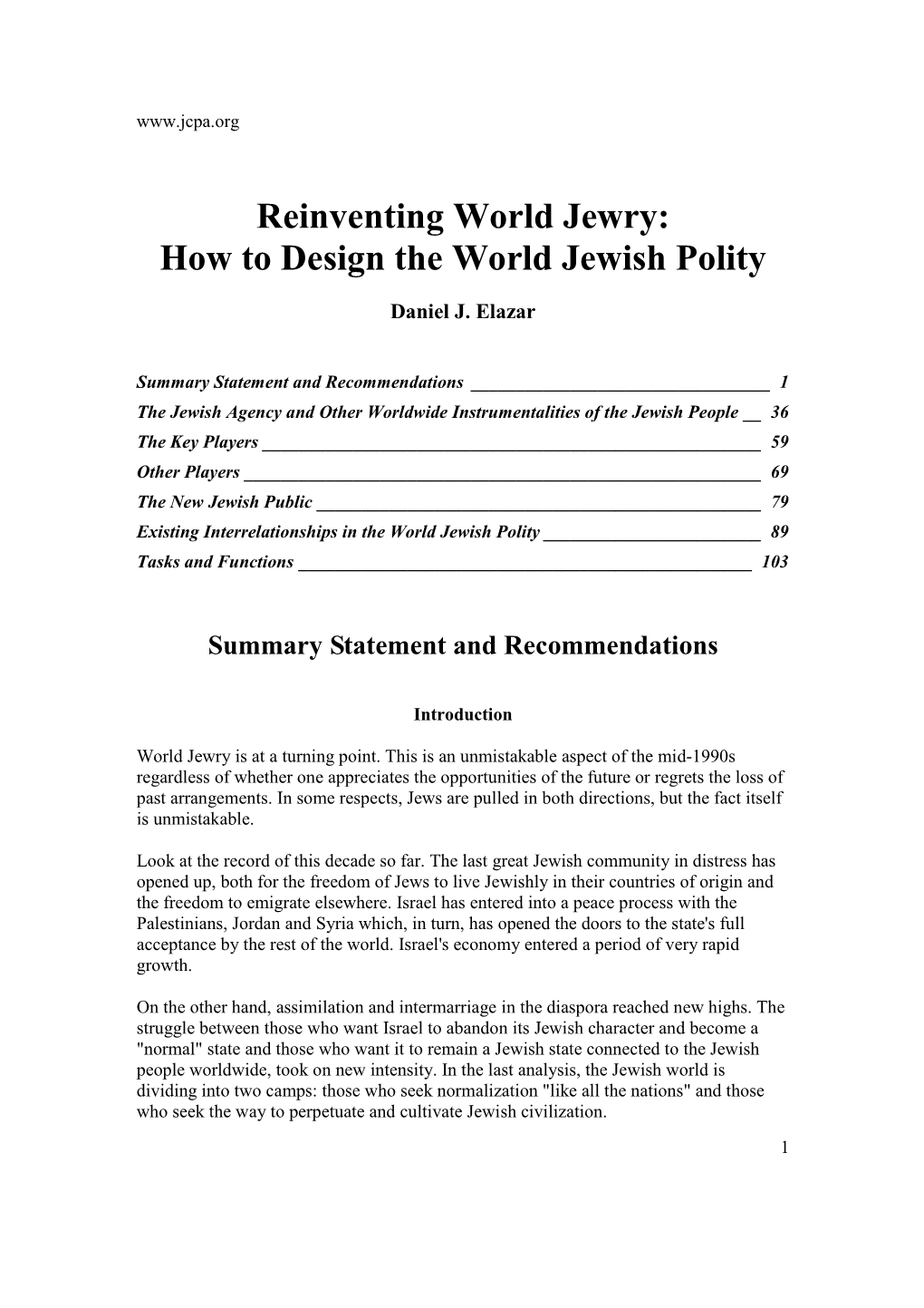 Reinventing World Jewry: How to Design the World Jewish Polity