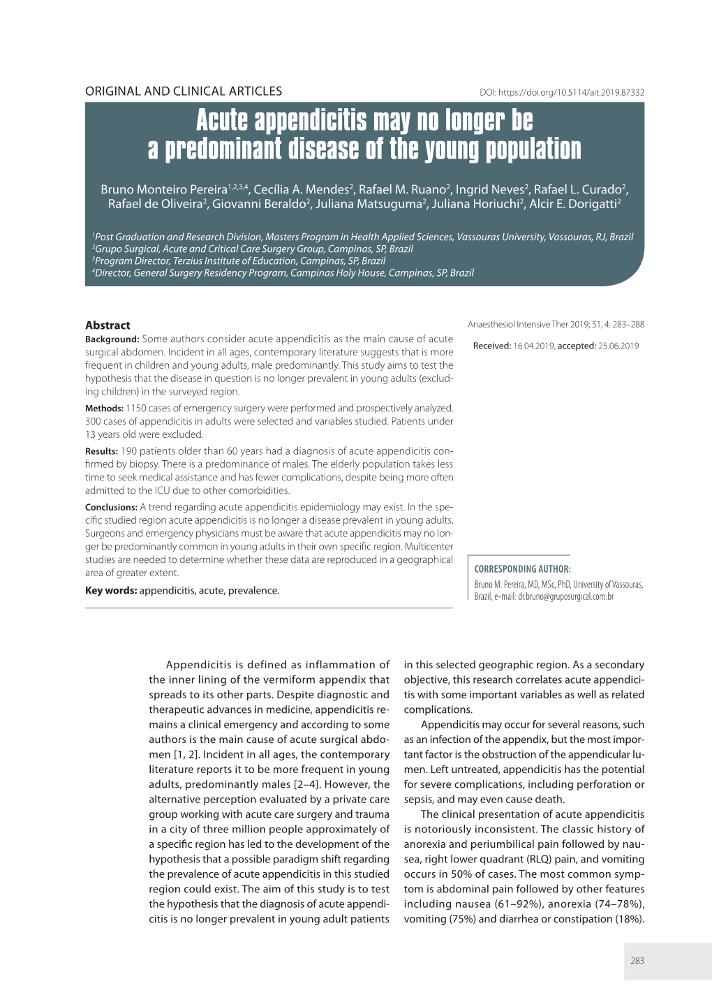 Acute Appendicitis May No Longer Be a Predominant Disease of the Young Population