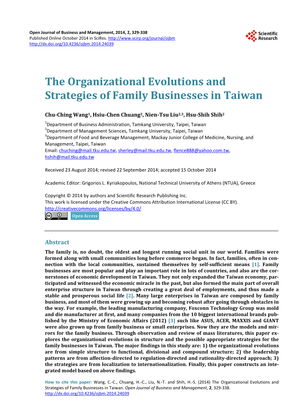 The Organizational Evolutions and Strategies of Family Businesses in Taiwan