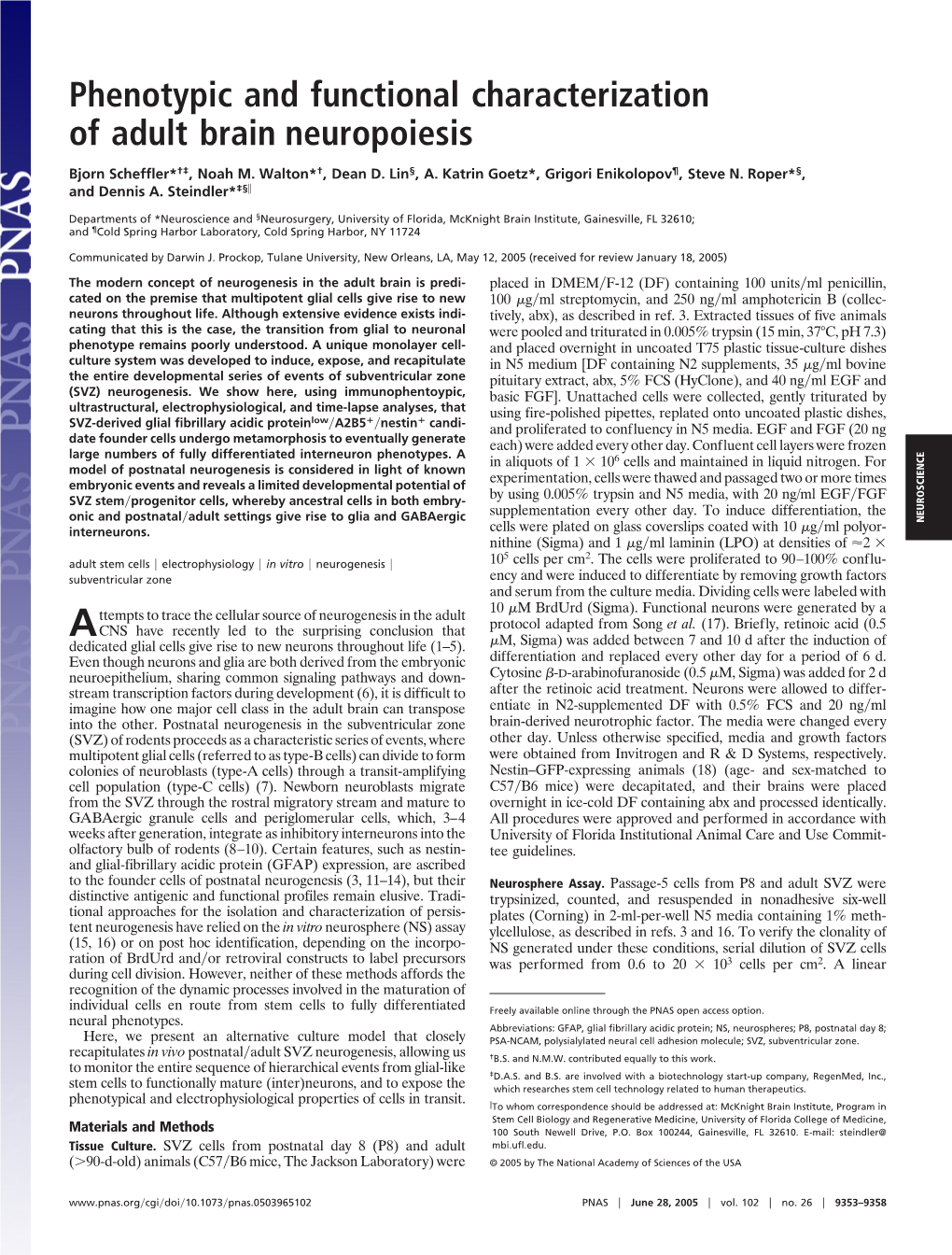 Phenotypic and Functional Characterization of Adult Brain Neuropoiesis