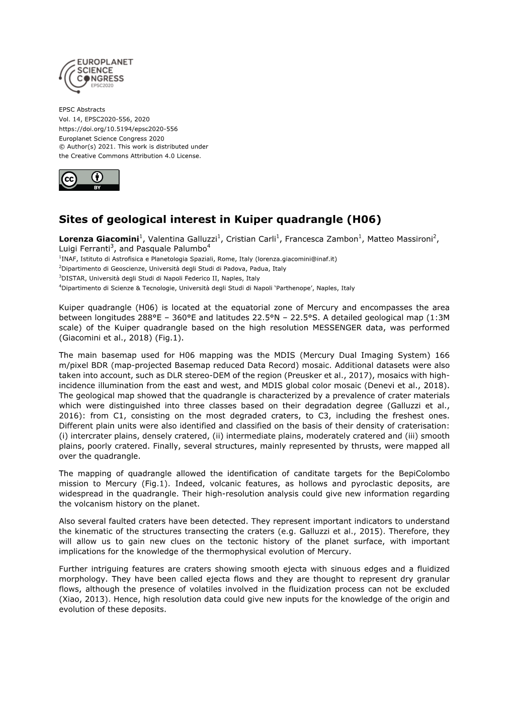 Sites of Geological Interest in Kuiper Quadrangle (H06)