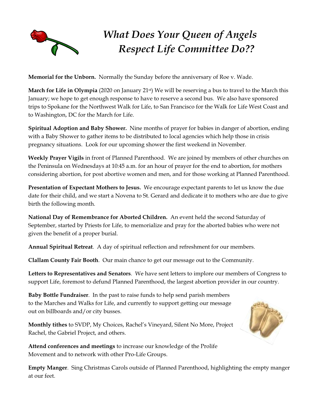 What Does Your Queen of Angels Respect Life Committee Do??