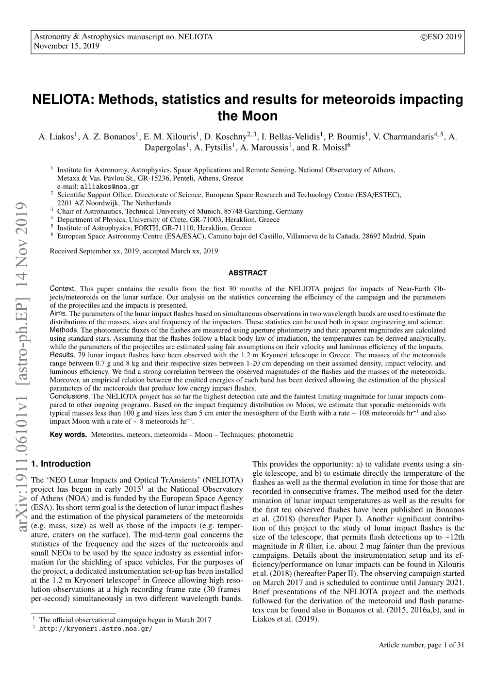 NELIOTA: Methods, Statistics and Results for Meteoroids Impacting the Moon A