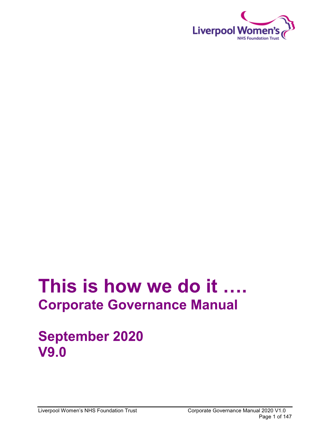 Corporate Governance Manual 2020 V1.0 Page 1 of 147
