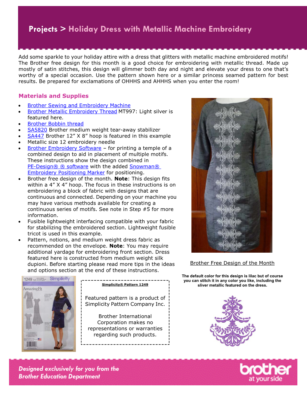 Projects Projects &gt; Holiday Dress with Metallic Machine Embroidery