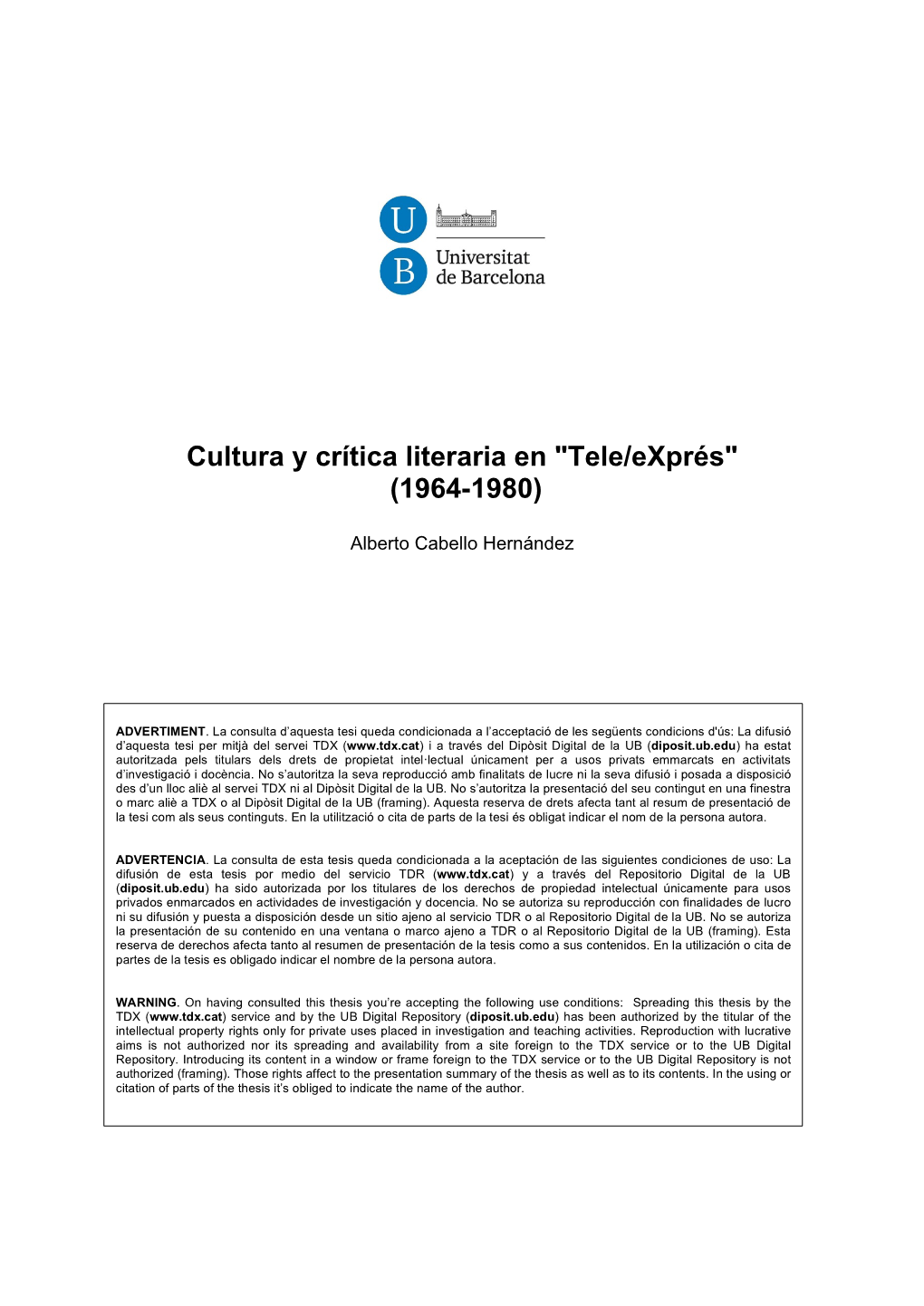 Cultura Y Crítica Literaria En "Tele/Exprés" (1964-1980)