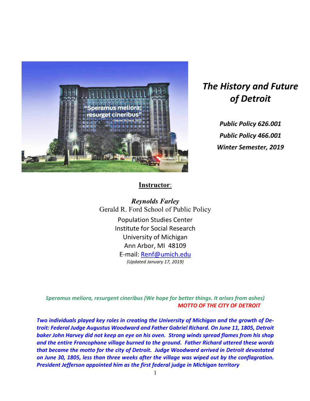 The History and Future of Detroit