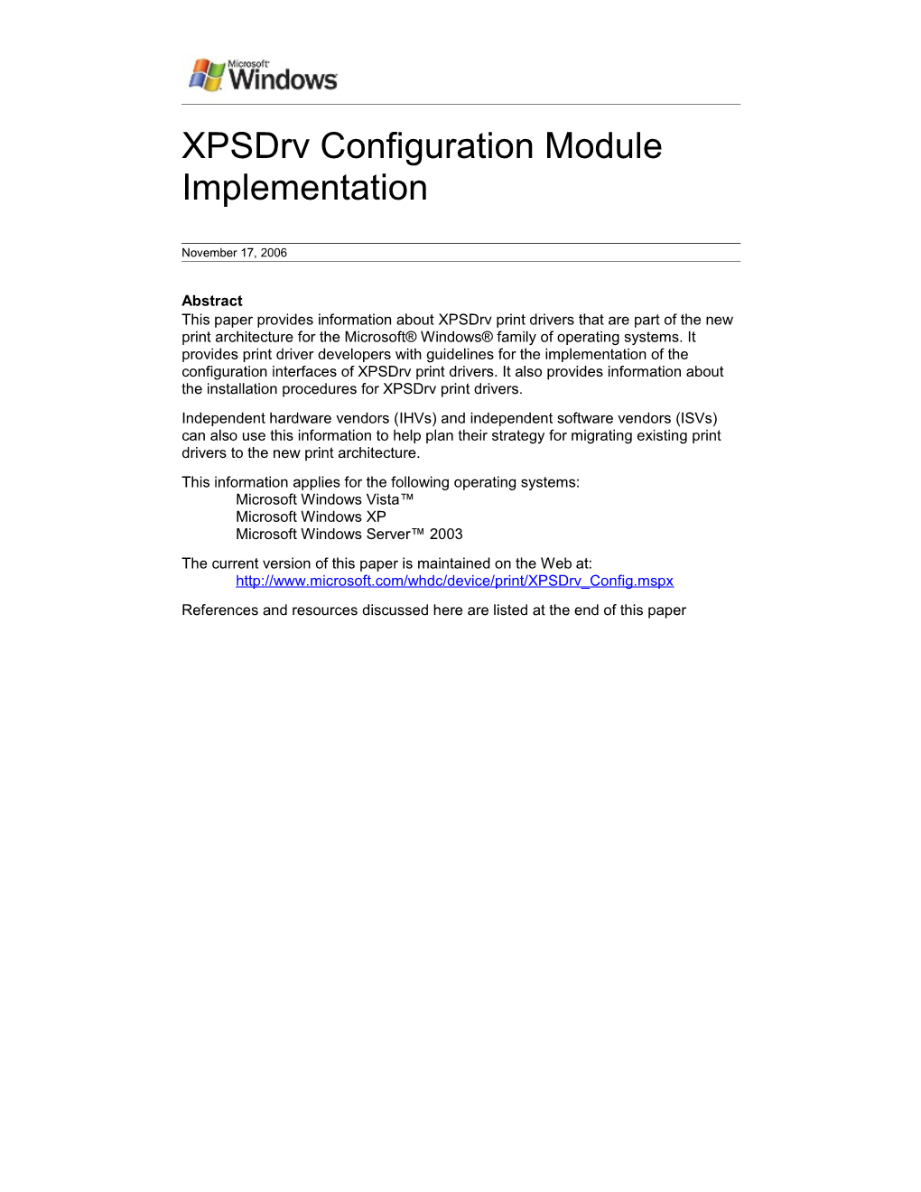 Xpsdrv Configuration Module Implementation