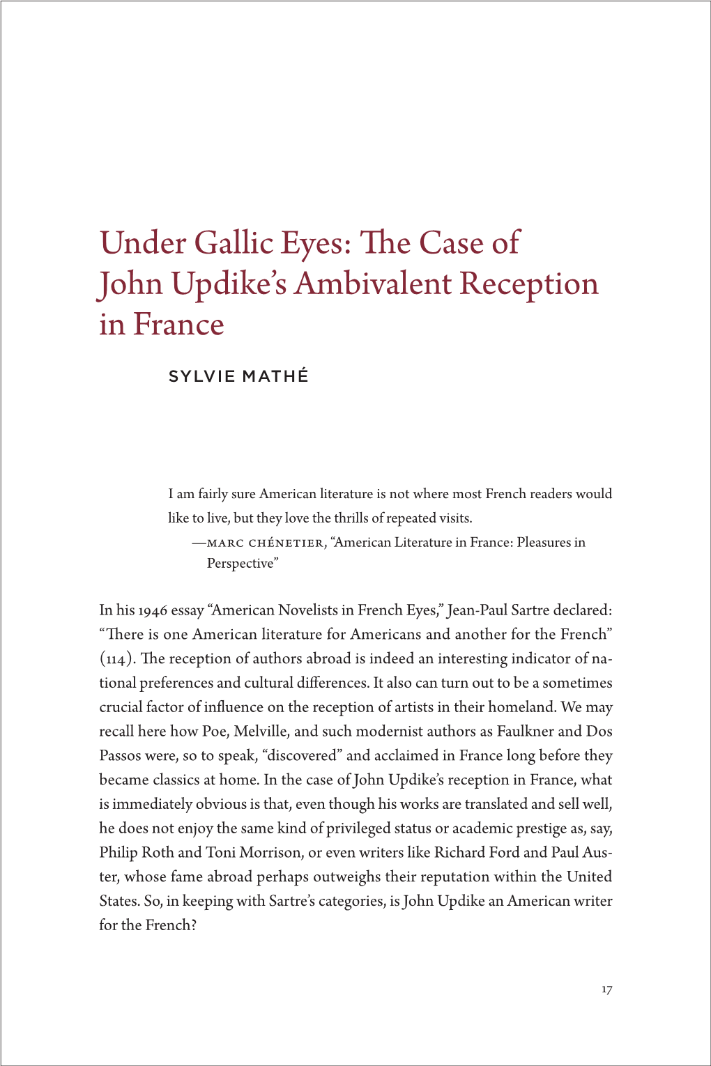 The Case of John Updike's Ambivalent Reception in France