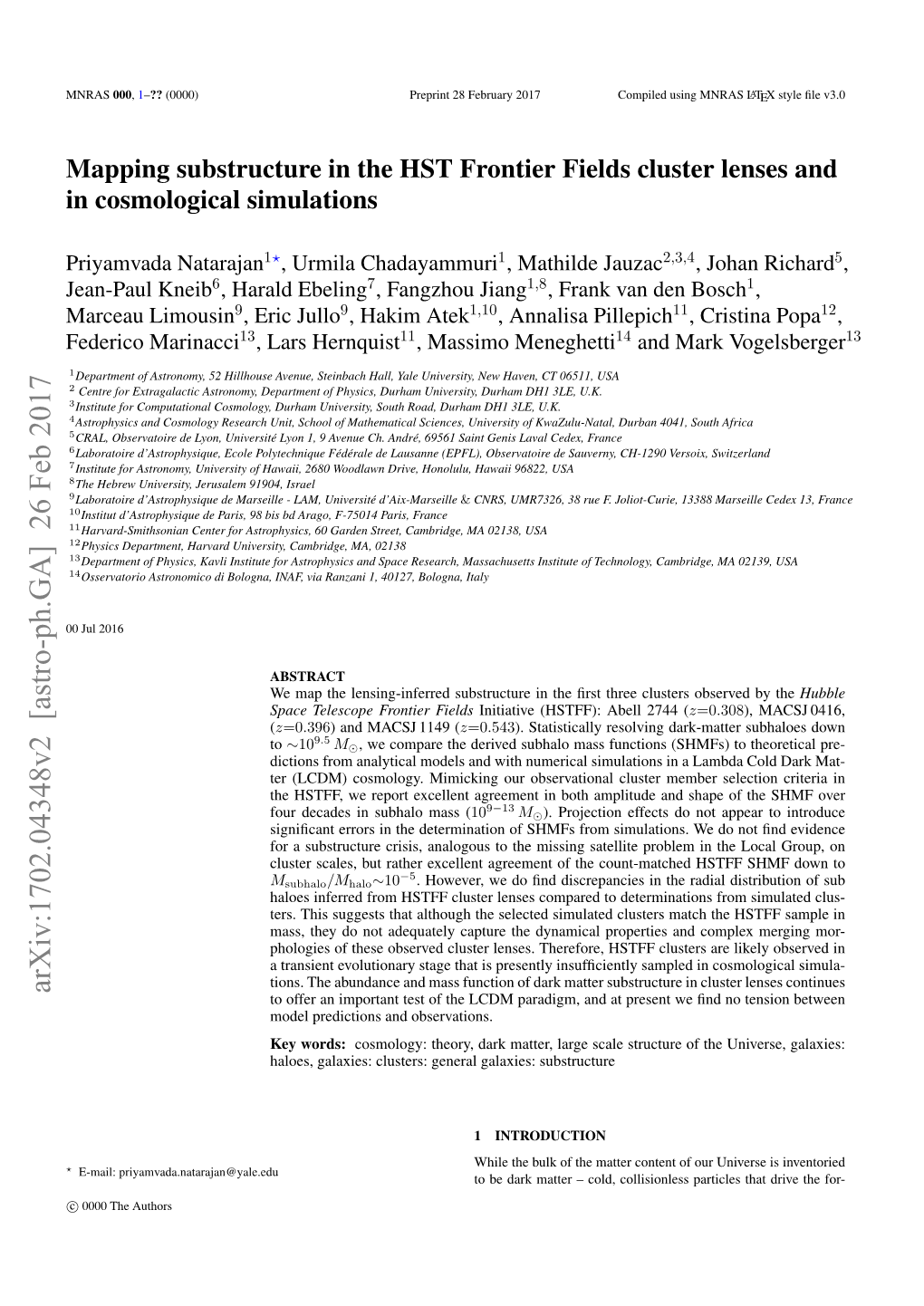 Mapping Substructure in the HST Frontier Fields Cluster Lenses and in Cosmological Simulations