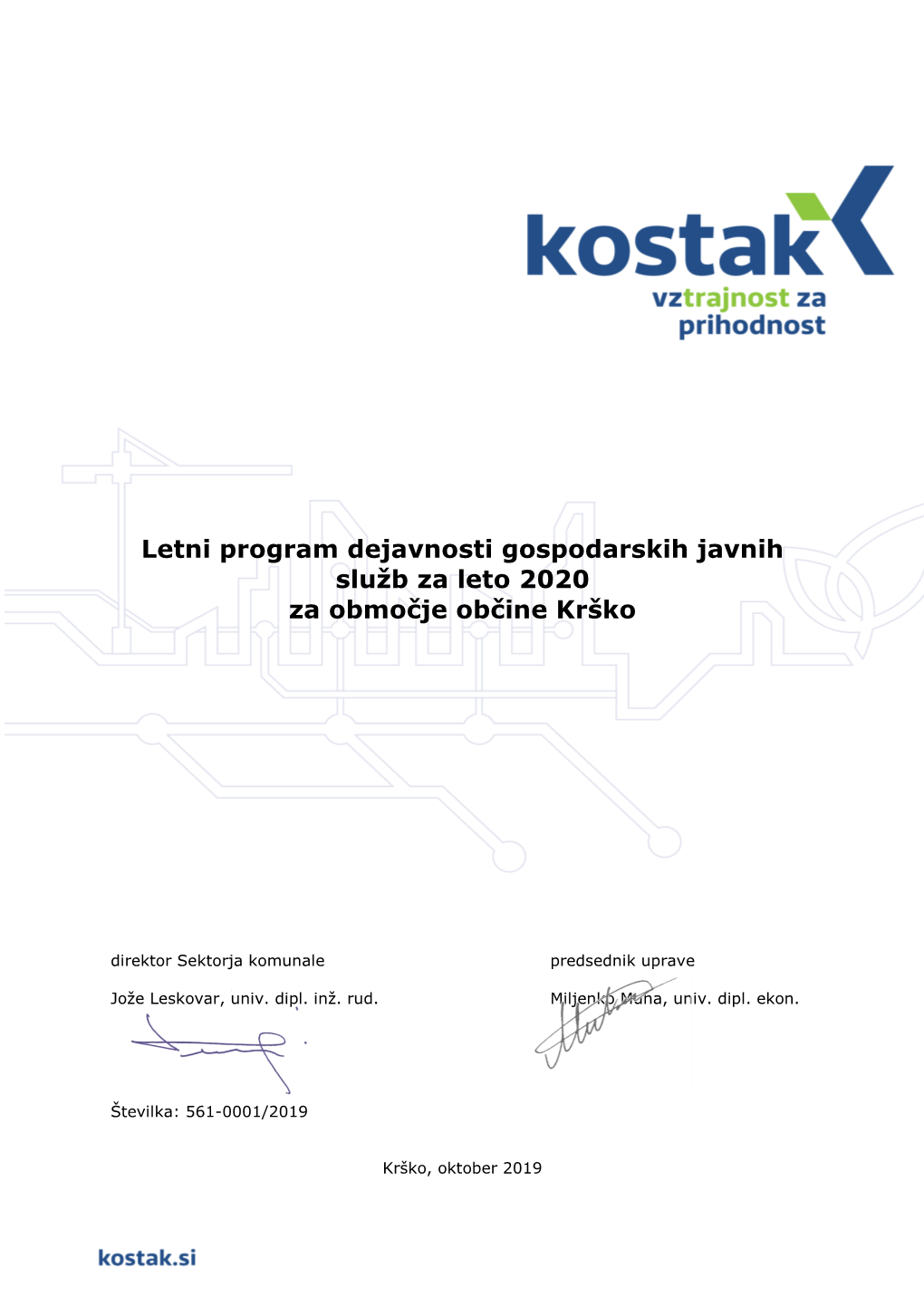 Letni Program Dejavnosti Gospodarskih Javnih Služb Za Leto 2020 Za Območje Občine Krško