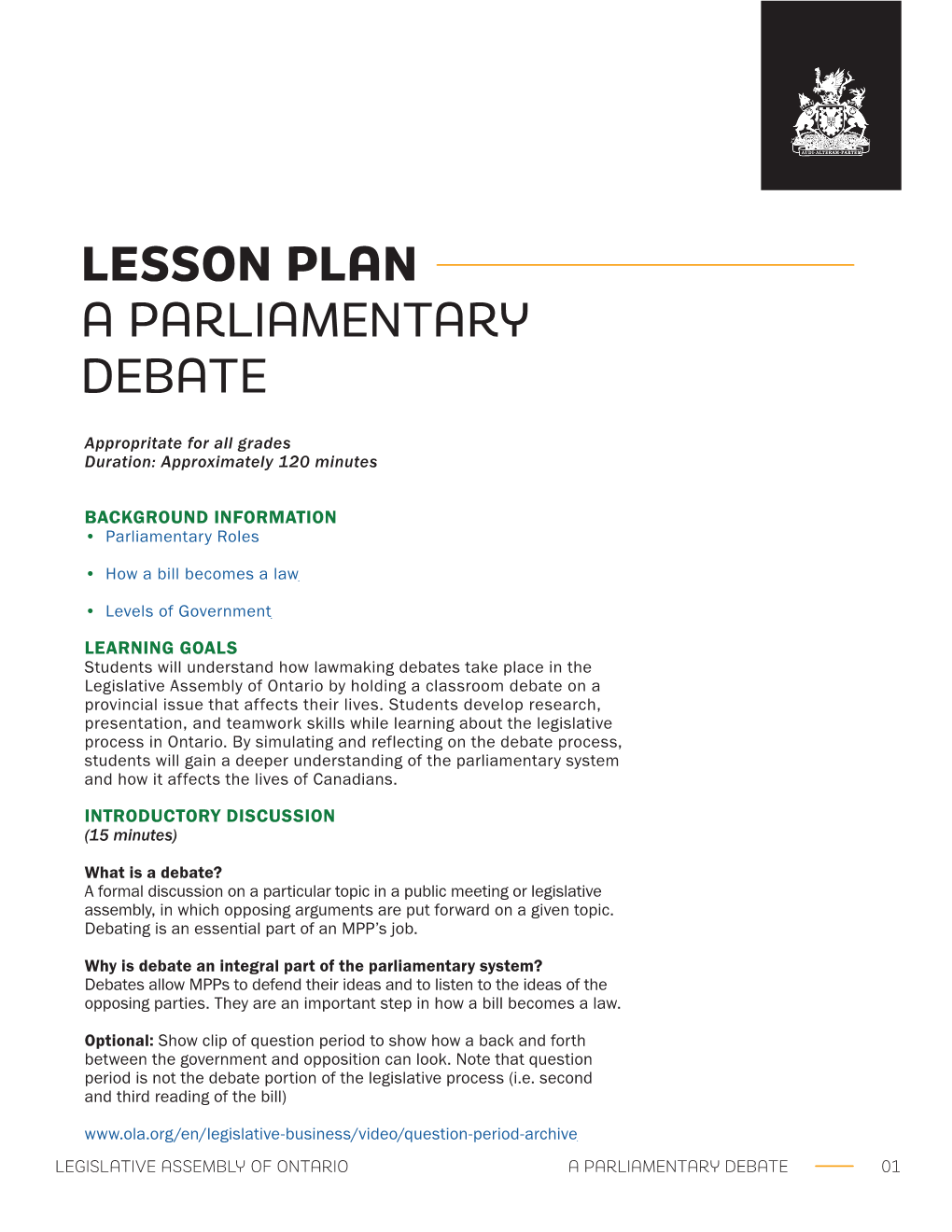 Lesson Plan with Activities: a Parliamentary Debate