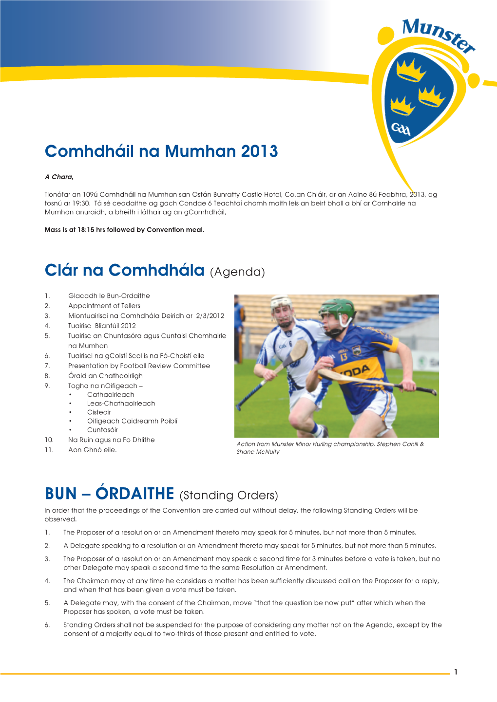 Annual Report to Munster GAA Convention 2013