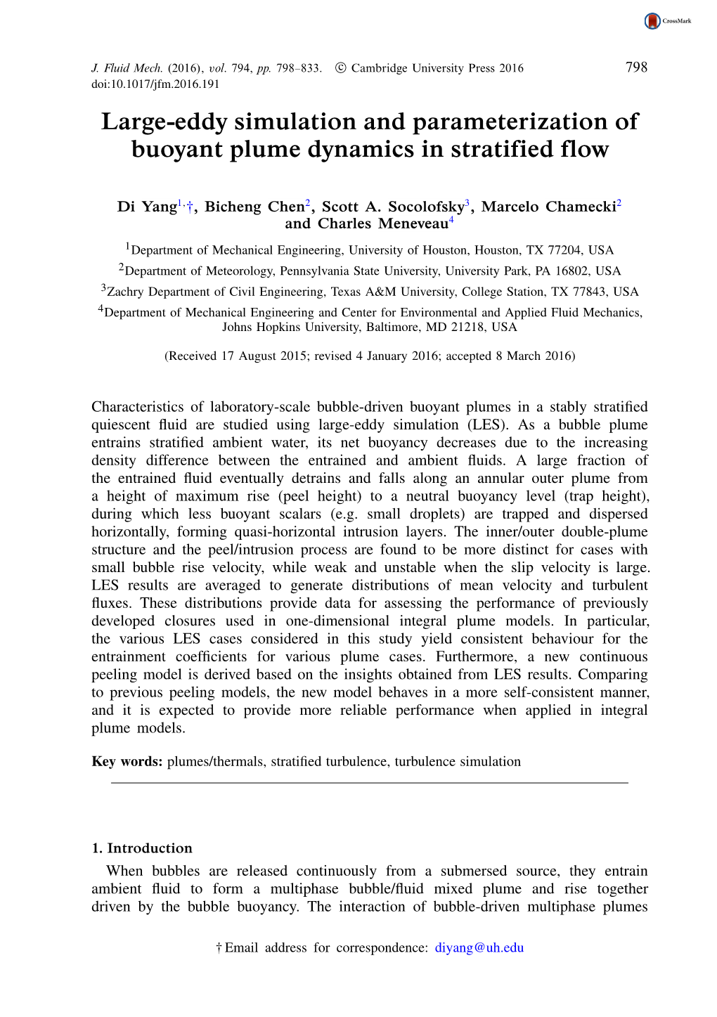 Large-Eddy Simulation and Parameterization of Buoyant Plume Dynamics in Stratiﬁed ﬂow