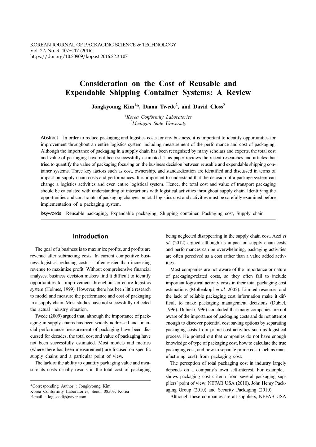 Consideration on the Cost of Reusable and Expendable Shipping Container Systems: a Review