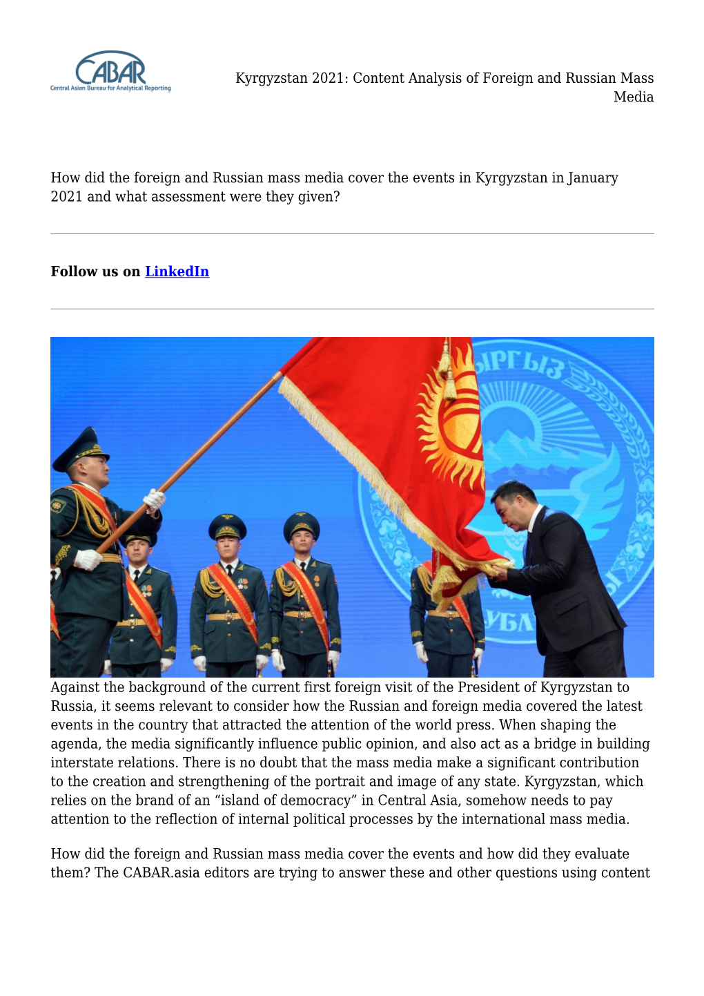 Kyrgyzstan 2021: Content Analysis of Foreign and Russian Mass Media