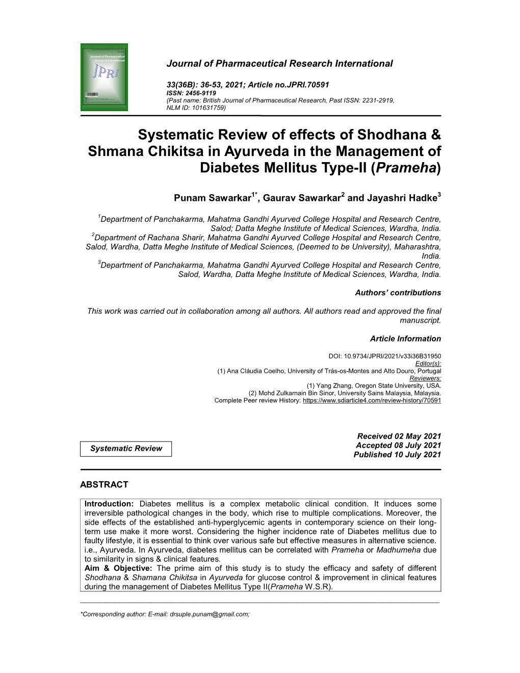 Systematic Review of Effects of Shodhana & Shmana Chikitsa In