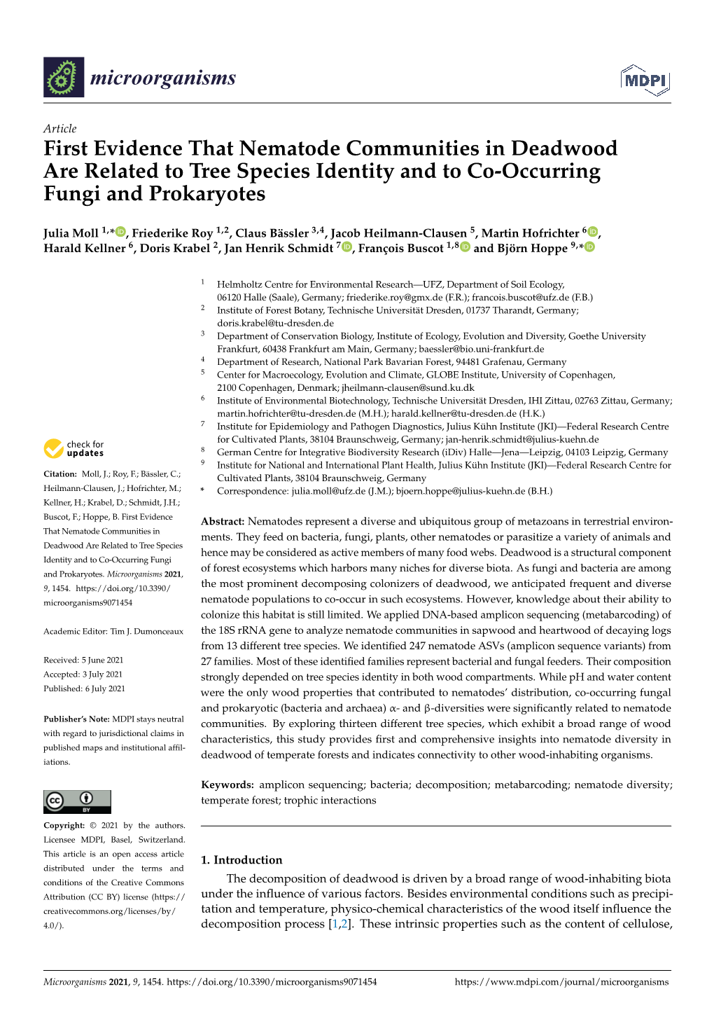 First Evidence That Nematode Communities in Deadwood Are Related to Tree Species Identity and to Co-Occurring Fungi and Prokaryotes