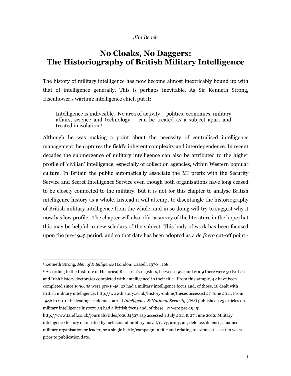 The Historiography of British Military Intelligence