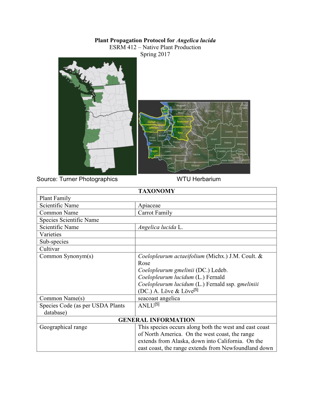 Plant Propagation Protocol for Angelica Lucida ESRM 412 – Native Plant Production Spring 2017 Source: Turner Photographics