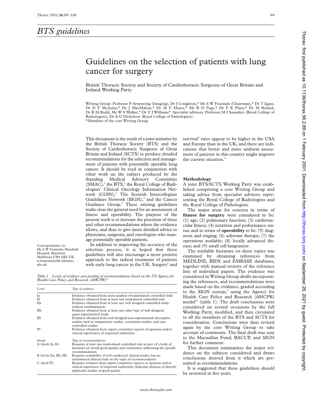 BTS Guidelines Guidelines on the Selection of Patients with Lung