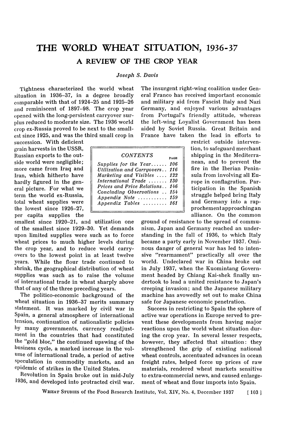 The World Wheat Situation, 1936-37 a Review of the Crop Year