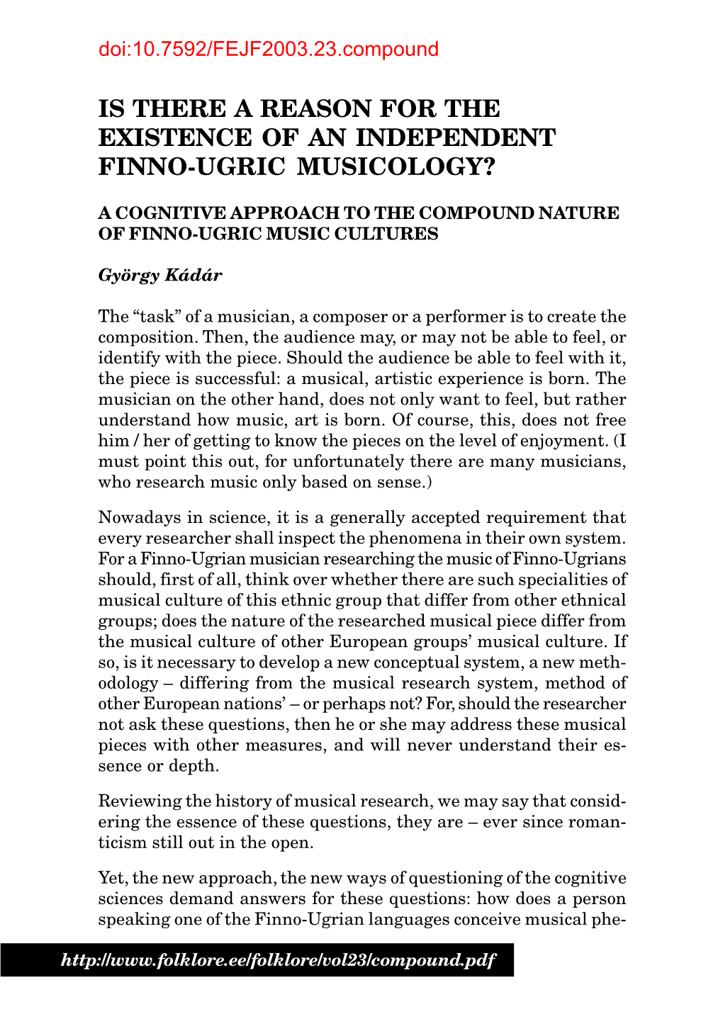 An Independent Finno-Ugric Musicology?